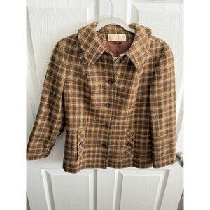 Vintage Pendleton Plaid Wool Jacket Green Brown Yellow Button Women's 12